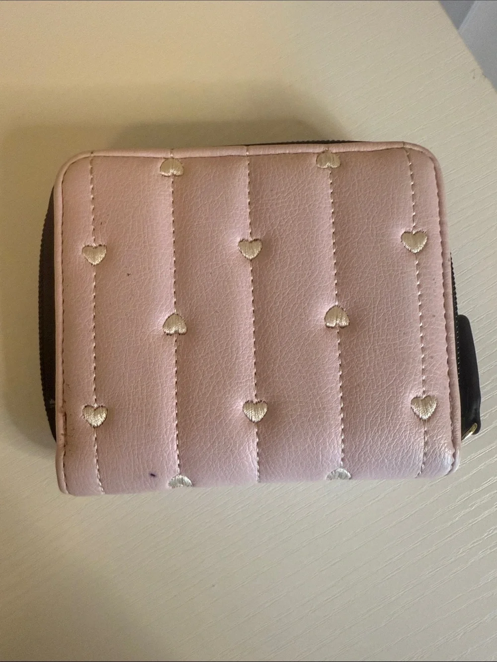 Betsey Johnson Pink Quilted Heart Zip Wallet with Gold Logo Plate